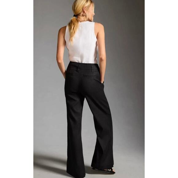 Maeve by Anthropologie Naomi Linen Blend Wide-Leg Flare Pants Black Sz 4 NWOT - Picture 6 of 16